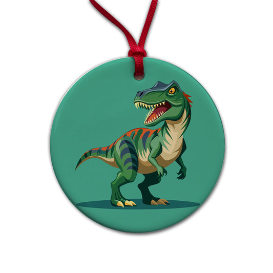Allosaurus Dinosaur Round Ceramic Holiday Christmas Tree Ornament