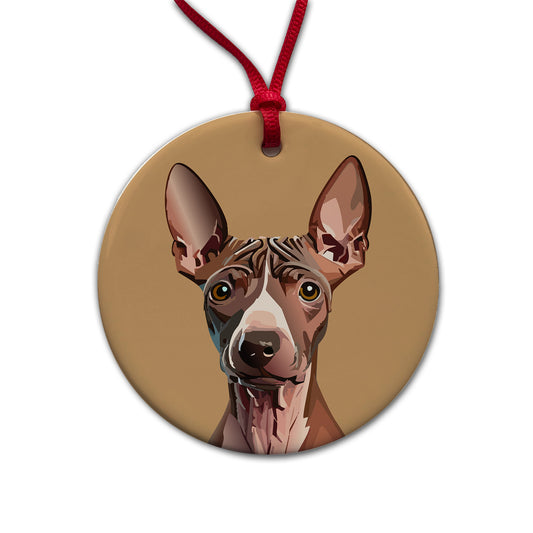 American Hairless Terrier Staring Round Ceramic Holiday Christmas Tree Ornament