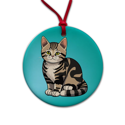 American Shorthair Cute Cat Round Ceramic Holiday Christmas Tree Ornament