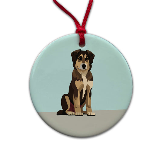 Anatolian Shepherd Dog Sitting Round Ceramic Holiday Christmas Tree Ornament