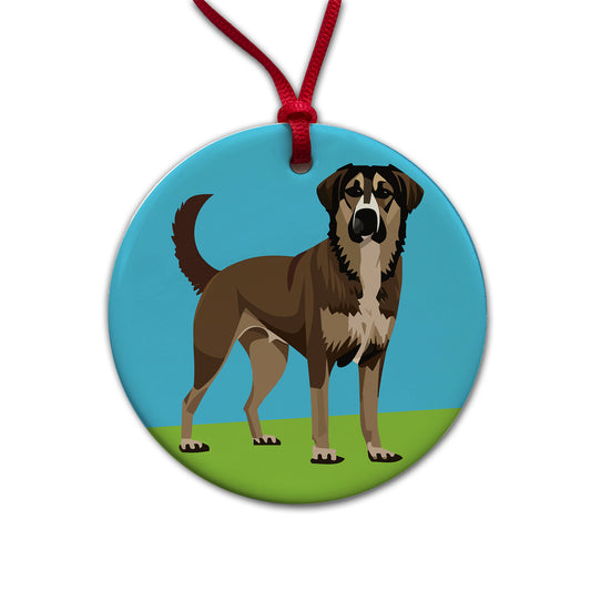 Anatolian Shepherd Dog Standing Round Ceramic Holiday Christmas Tree Ornament