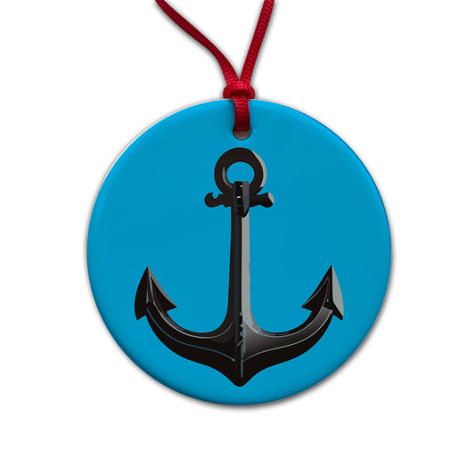 Anchor Boat Cruise Ship Sailing Round Ceramic Holiday Christmas Tree Ornament