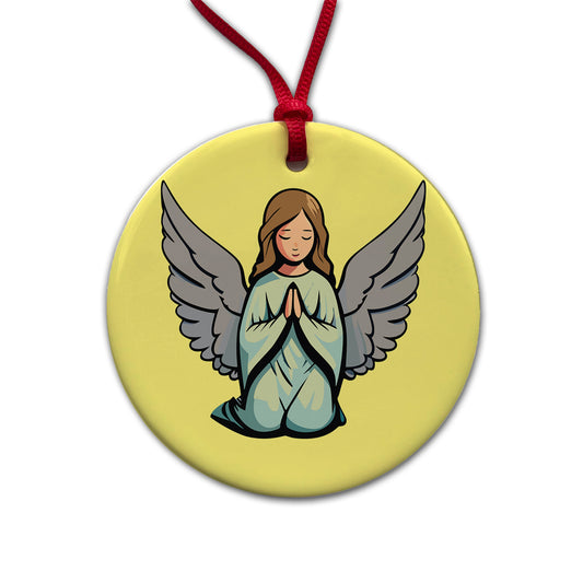 Angel Praying Christian Round Ceramic Holiday Christmas Tree Ornament