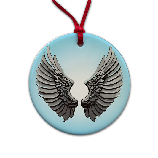Angel Wings Pair Round Ceramic Holiday Christmas Tree Ornament