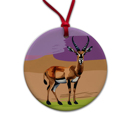 Antelope Buck Watercolor Round Ceramic Holiday Christmas Tree Ornament