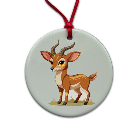 Antelope Cute Round Ceramic Holiday Christmas Tree Ornament