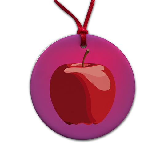 Apple Red Fruit Round Ceramic Holiday Christmas Tree Ornament