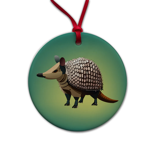 Armadillo Standing Round Ceramic Holiday Christmas Tree Ornament