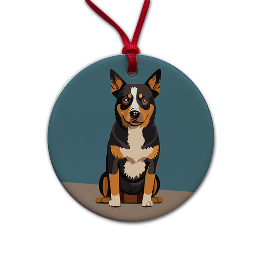 Australian Cattle Dog Sitting Round Ceramic Holiday Christmas Tree Ornament