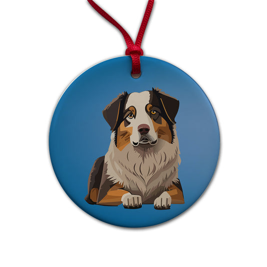 Australian Shepherd Dog Round Ceramic Holiday Christmas Tree Ornament