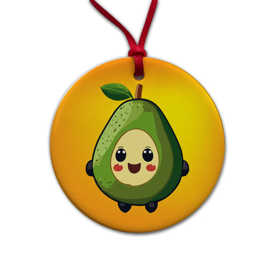 Avocado Smiling Funny Round Ceramic Holiday Christmas Tree Ornament