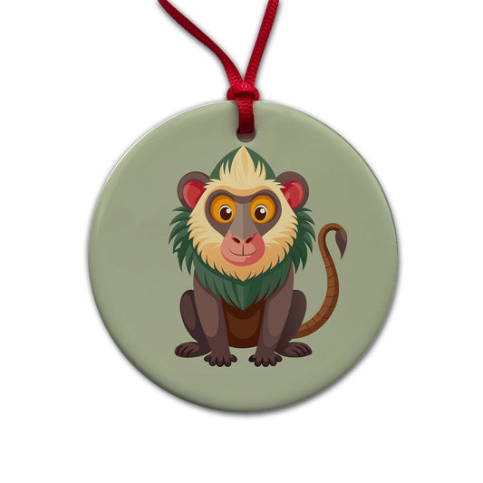Baboon Cute Round Ceramic Holiday Christmas Tree Ornament