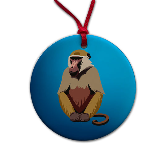 Baboon Primate Africa Round Ceramic Holiday Christmas Tree Ornament