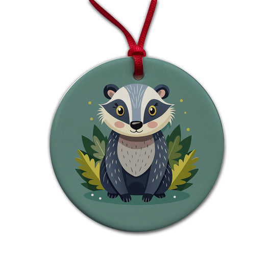 Badger Cute Round Ceramic Holiday Christmas Tree Ornament