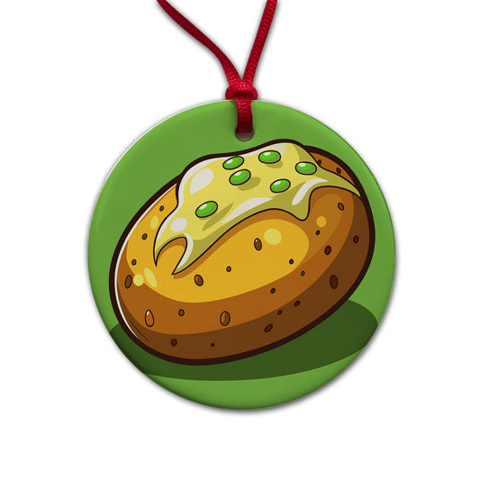 Baked Potato with Butter Round Ceramic Holiday Christmas Tree Ornament