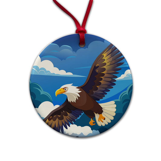 Bald Eagle Flying Round Ceramic Holiday Christmas Tree Ornament