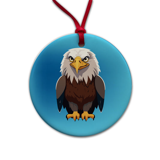Bald Eagle Standing Round Ceramic Holiday Christmas Tree Ornament
