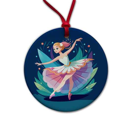 Ballerina Ballet Dancer Cute Round Ceramic Holiday Christmas Tree Ornament