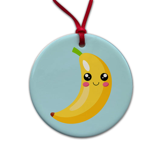 Banana Cute Happy Fruit Round Ceramic Holiday Christmas Tree Ornament