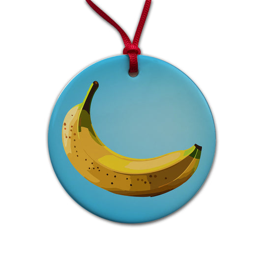 Banana Single Fruit Round Ceramic Holiday Christmas Tree Ornament