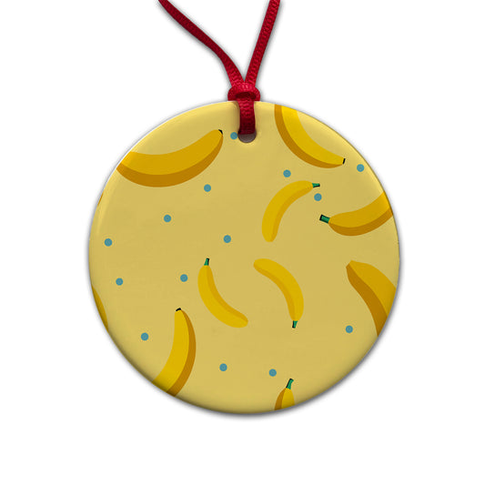 Bananas Oodles Pattern Round Ceramic Holiday Christmas Tree Ornament