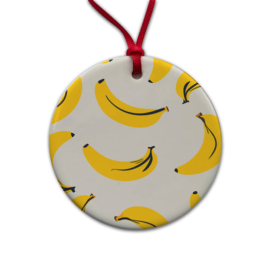 Bananas Scattered Pattern Round Ceramic Holiday Christmas Tree Ornament