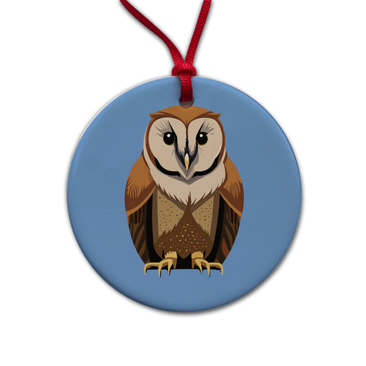 Barn Owl Staring Round Ceramic Holiday Christmas Tree Ornament