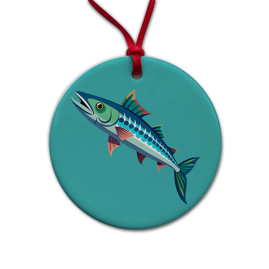 Barracuda Fish Round Ceramic Holiday Christmas Tree Ornament