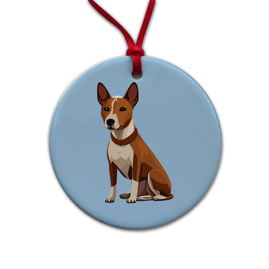 Basenji Dog Sitting Round Ceramic Holiday Christmas Tree Ornament