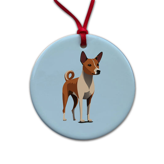 Basenji Dog Standing Round Ceramic Holiday Christmas Tree Ornament