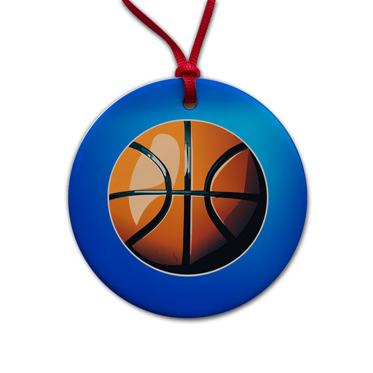 Basketball Sport Round Ceramic Holiday Christmas Tree Ornament