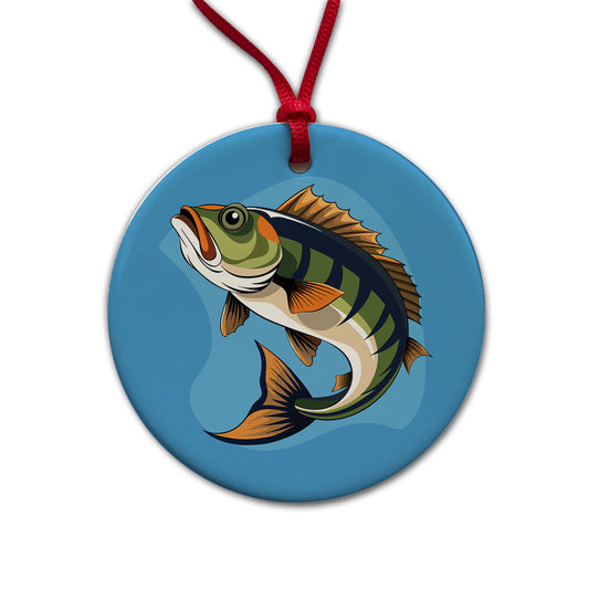 Bass Fish Fishing Round Ceramic Holiday Christmas Tree Ornament