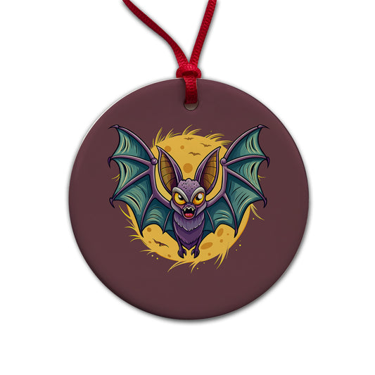 Bat Flying Halloween Spooky Round Ceramic Holiday Christmas Tree Ornament