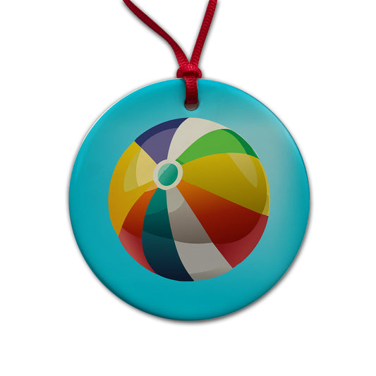 Beach Ball Colorful Round Ceramic Holiday Christmas Tree Ornament