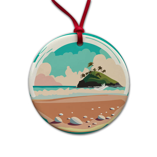 Beach Ocean Paradise Tropical Island Vacation Travel Round Ceramic Holiday Christmas Tree Ornament