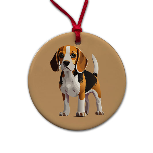 Beagle Dog Standing Round Ceramic Holiday Christmas Tree Ornament