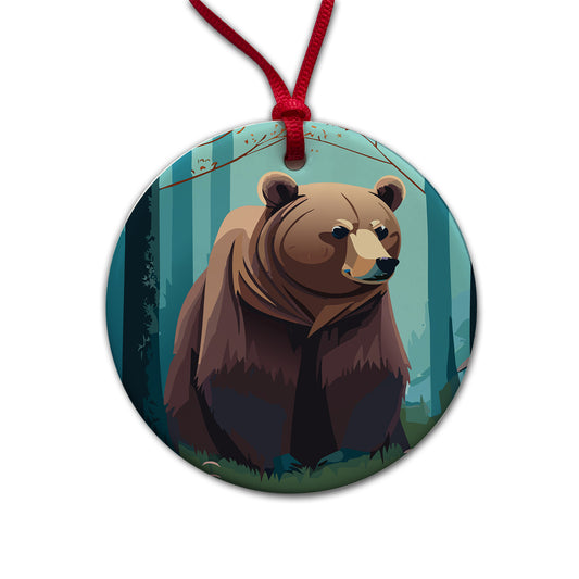 Bear in Forest Woodland Wilderness Round Ceramic Holiday Christmas Tree Ornament