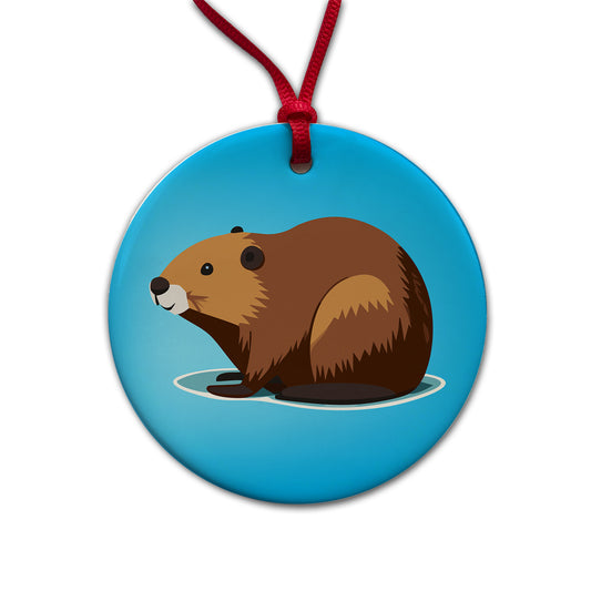 Beaver Cute Profile Round Ceramic Holiday Christmas Tree Ornament