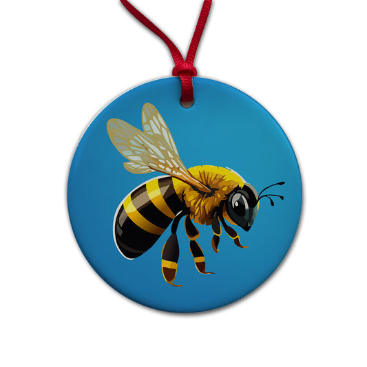 Bee Colorful Round Ceramic Holiday Christmas Tree Ornament