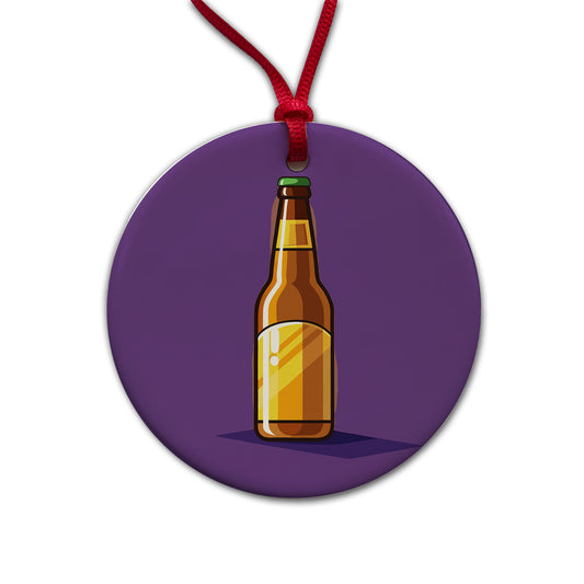 Beer Bottle Round Ceramic Holiday Christmas Tree Ornament