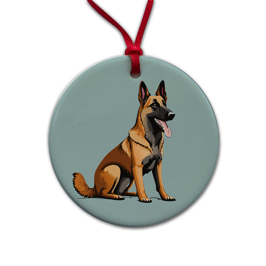 Belgian Shepherd Dog Sitting Round Ceramic Holiday Christmas Tree Ornament