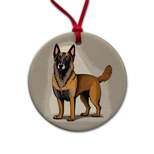 Belgian Shepherd Dog Standing Round Ceramic Holiday Christmas Tree Ornament