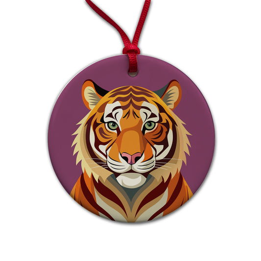 Bengal Tiger Round Ceramic Holiday Christmas Tree Ornament
