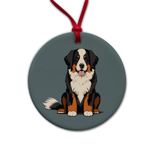 Bernese Mountain Dog Sitting Round Ceramic Holiday Christmas Tree Ornament