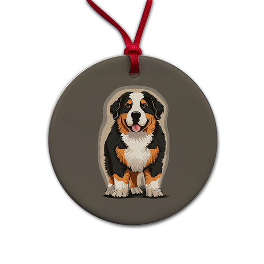 Bernese Mountain Dog Standing Round Ceramic Holiday Christmas Tree Ornament