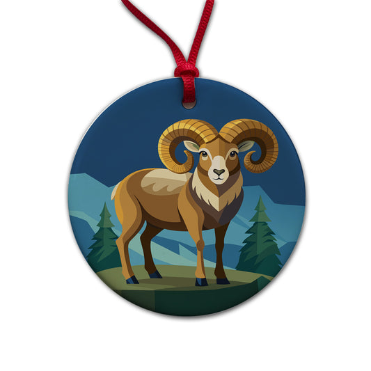 Bighorn Sheep Round Ceramic Holiday Christmas Tree Ornament