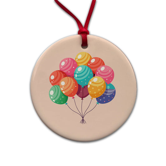 Birthday Balloons Happy Round Ceramic Holiday Christmas Tree Ornament