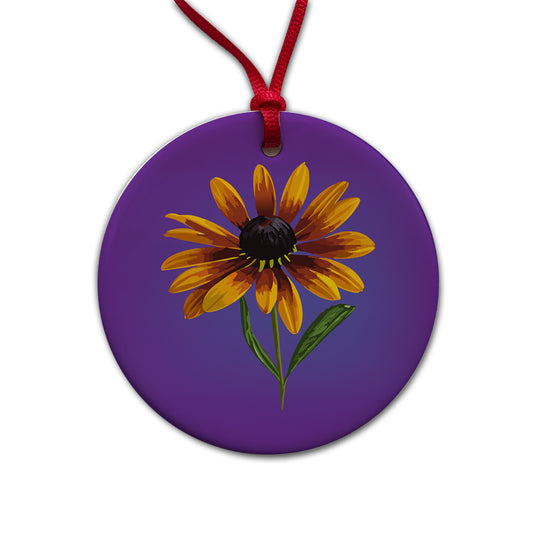 Black Eyed Susan Flower Yellow Watercolor Round Ceramic Holiday Christmas Tree Ornament