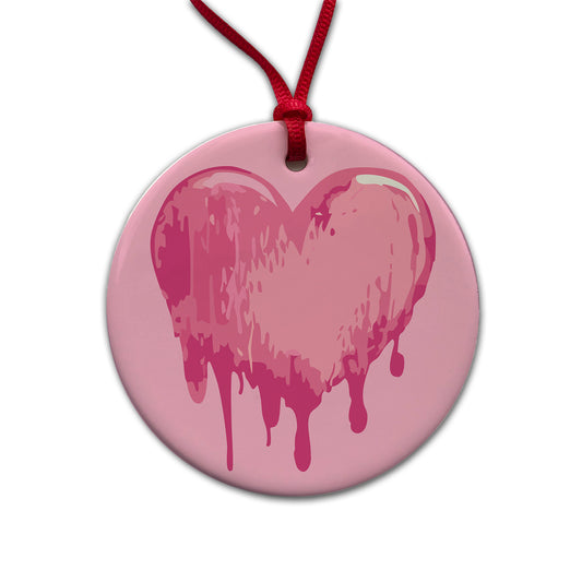 Bleeding Heart Pink Round Ceramic Holiday Christmas Tree Ornament