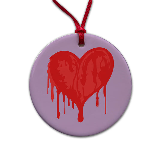 Bleeding Heart Red Round Ceramic Holiday Christmas Tree Ornament